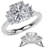 Emerald / Radiant and Princess Trellis Moissanite Engagement Ring