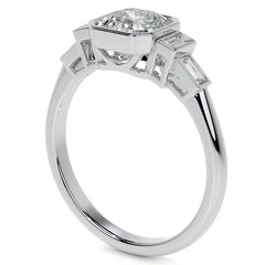 Asscher and Baguette Bezel Moissanite Engagement Ring