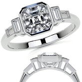 Asscher and Baguette Bezel Moissanite Engagement Ring