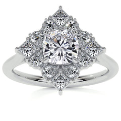 Cushion Petal Inspired Halo Moissanite Cathedral Engagement Ring
