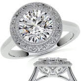 Round Engraved Halo Moissanite Engagement Ring with Milgrain