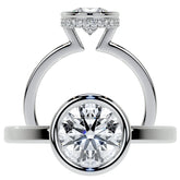 Bezel Set Round Brilliant Moissanite Engagement Ring with Hidden Halo