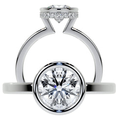 Bezel Set Round Brilliant Moissanite Engagement Ring with Hidden Halo