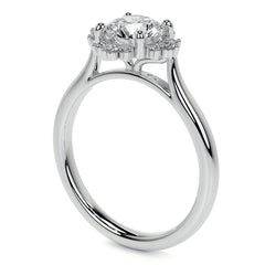 Cluster Style Halo Round Brilliant Moissanite Cathedral Engagement Ring