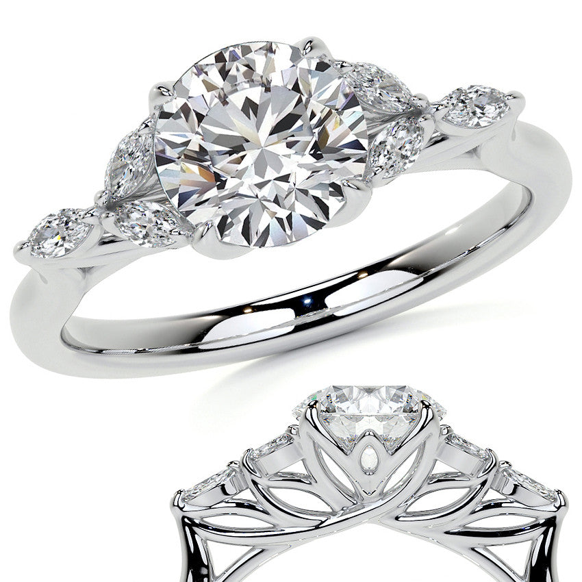 Round and Marquise Nature Inspired Trellis Moissanite Engagement