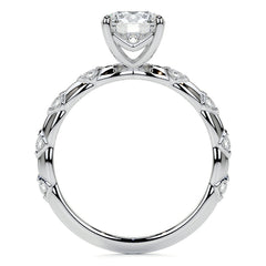 Round Scalloped Moissanite Engagement Ring
