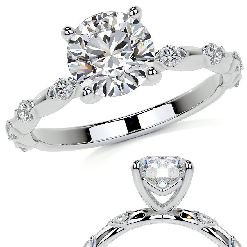 Round Scalloped Moissanite Engagement Ring