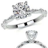 Round Scalloped Moissanite Engagement Ring