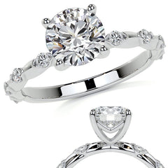 Round Scalloped Moissanite Engagement Ring