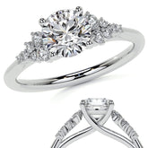 Round Trellis Cluster Cathedral Moissanite Engagement Ring
