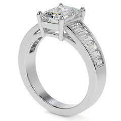 Emerald / Radiant Moissanite and Baguette Diamond Channel Engagement