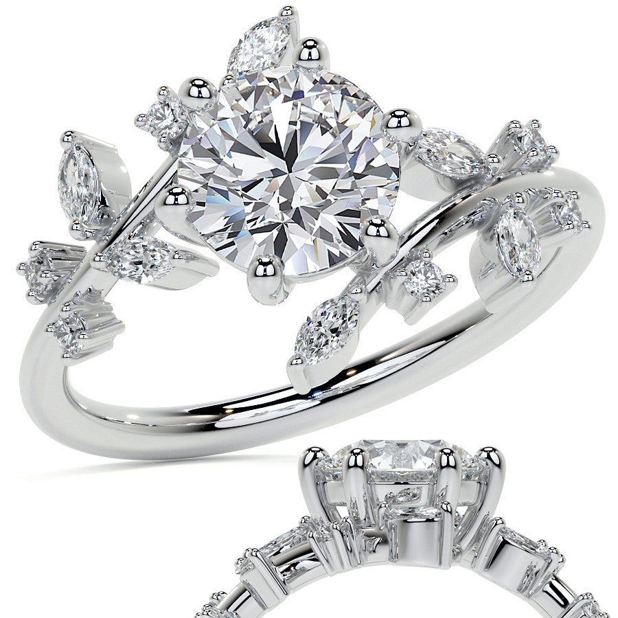 Unique Round and Marquise Moissanite Bypass Engagement Ring