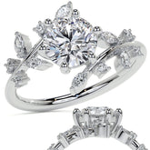 Unique Round and Marquise Moissanite Bypass Engagement Ring