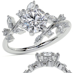 Unique Round and Marquise Moissanite Bypass Engagement Ring