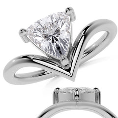 Trillion NSEW V-Shaped Moissanite Solitaire Ring