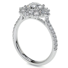 Round and Marquise Halo Moissanite Engagement Ring