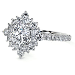 Round and Marquise Halo Moissanite Engagement Ring