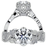 Round Floral Cathedral Moissanite Engagement Ring with Tulip Prong