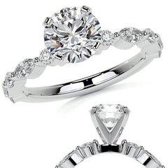 Marquise and Round Single Prong Scalloped Moissanite Engagement Ring