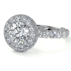 Round Bezel Pave Moissanite Engagement Ring with Milgrain