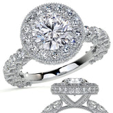 Round Bezel Pave Moissanite Engagement Ring with Milgrain