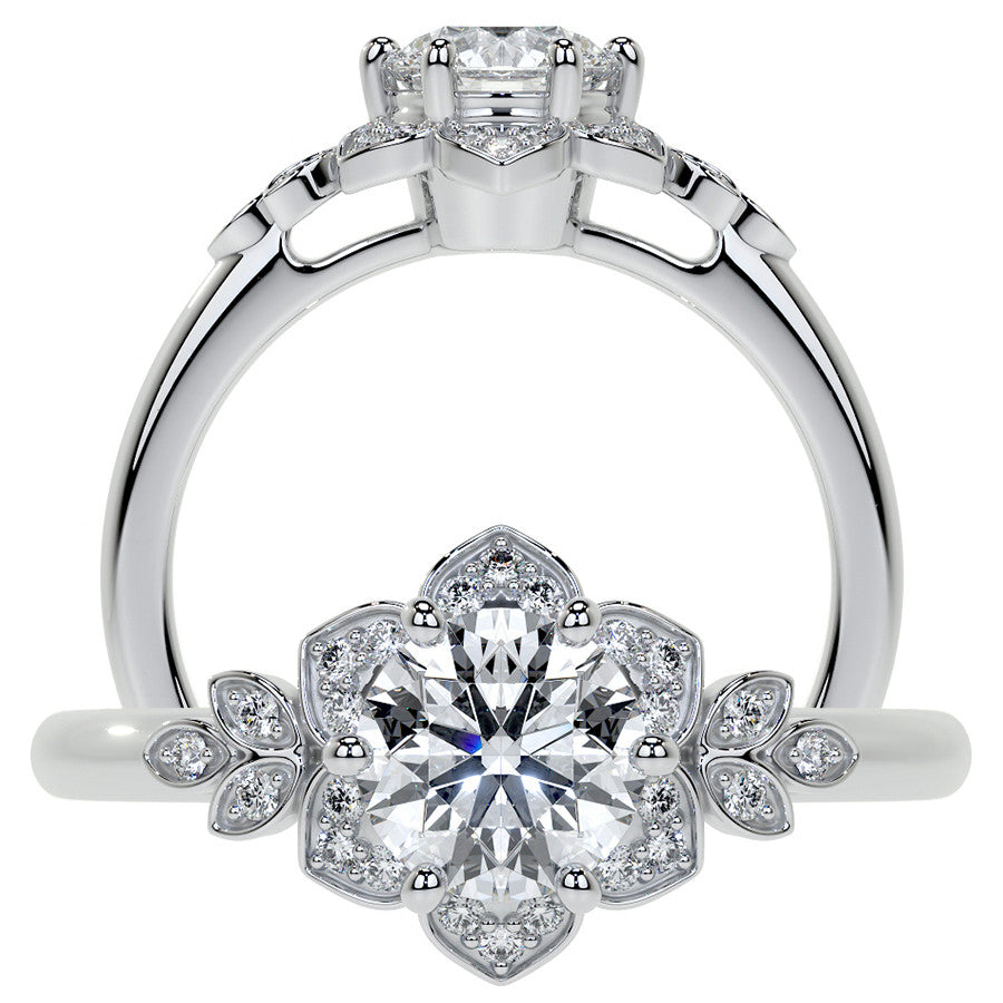 Round Petal Inspired Moissanite Engagement Ring