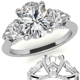 Oval and Pear 3-Stone Moissanite Cathedral Engagement Ring