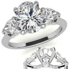 Oval and Pear 3-Stone Moissanite Cathedral Engagement Ring