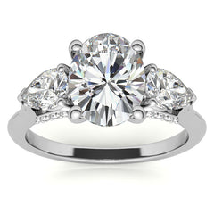 Oval and Pear 3-Stone Moissanite Cathedral Engagement Ring