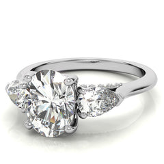 Oval and Pear 3-Stone Moissanite Cathedral Engagement Ring