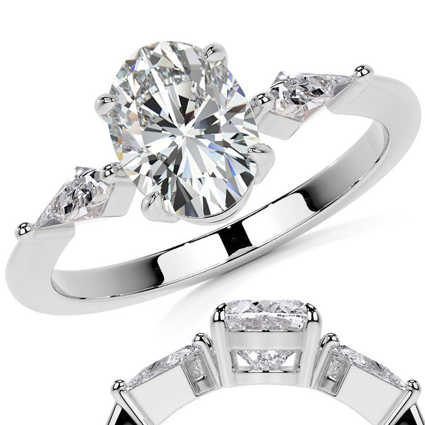 Oval and Kite Cut Moissanite 3-Stone Engagement Ring