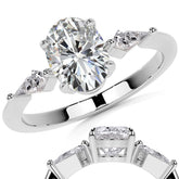 Oval and Kite Cut Moissanite 3-Stone Engagement Ring