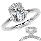 Double Prong Oval Moissanite Engagement Ring with Hidden Halo