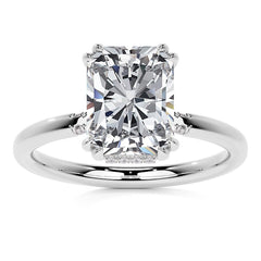 Double Prong Emerald / Radiant Moissanite Engagement Ring with Hidden Halo