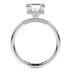 Double Prong Emerald / Radiant Moissanite Engagement Ring with Hidden Halo