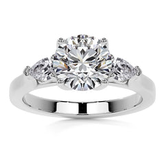 Round and Pear Moissanite 3-Stone Engagement Ring