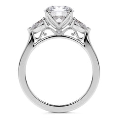 Round and Pear Moissanite 3-Stone Engagement Ring