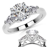 Round and Pear Moissanite 3-Stone Engagement Ring