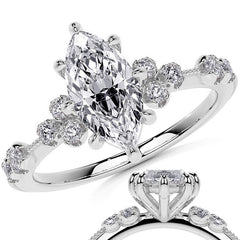 Petite Marquise and Round Brilliant Moissanite Engagement Ring with Milgra
