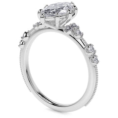 Petite Marquise and Round Brilliant Moissanite Engagement Ring with Milgra