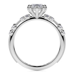 Petite Marquise and Round Brilliant Moissanite Engagement Ring with Milgra