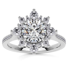 Round Sunburst Inspired Moissanite Engagement Ring
