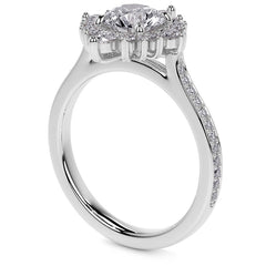 Round Halo Starburst Moissanite Engagement Ring