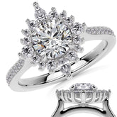 Round Halo Starburst Moissanite Engagement Ring