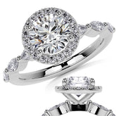 Petite Round and Marquise Moissanite Halo Engagement Ring