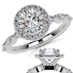 Petite Round and Marquise Moissanite Halo Engagement Ring