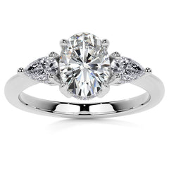 Oval and Pear 3-Stone Moissanite Engagement Ring with Hidden Hal