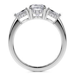 Oval and Pear 3-Stone Moissanite Engagement Ring with Hidden Hal