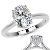 Oval Cathedral Moissanite Engagement Ring with Hidden Halo