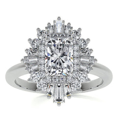 Art Deco Emerald / Radiant and Baguette Moissanite Engagement Ring